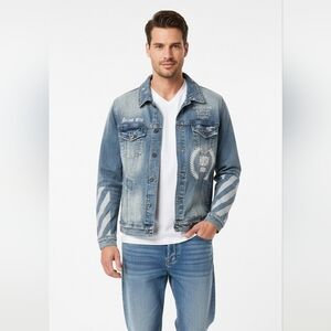 Eternity BC/AD RAD Men's Blue Denim Distressed Jean Jacket Medium